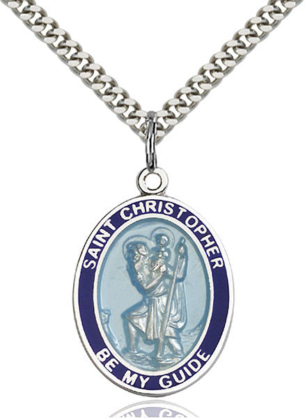 Sterling Silver St. Christopher Blue Border Pendan