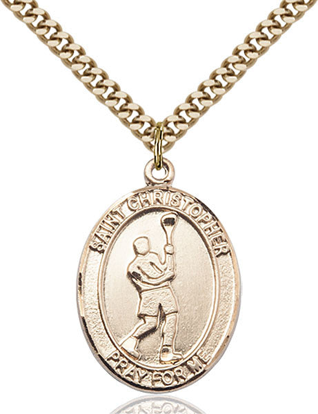 Gold Filled St. Christopher/Lacrosse Pendant