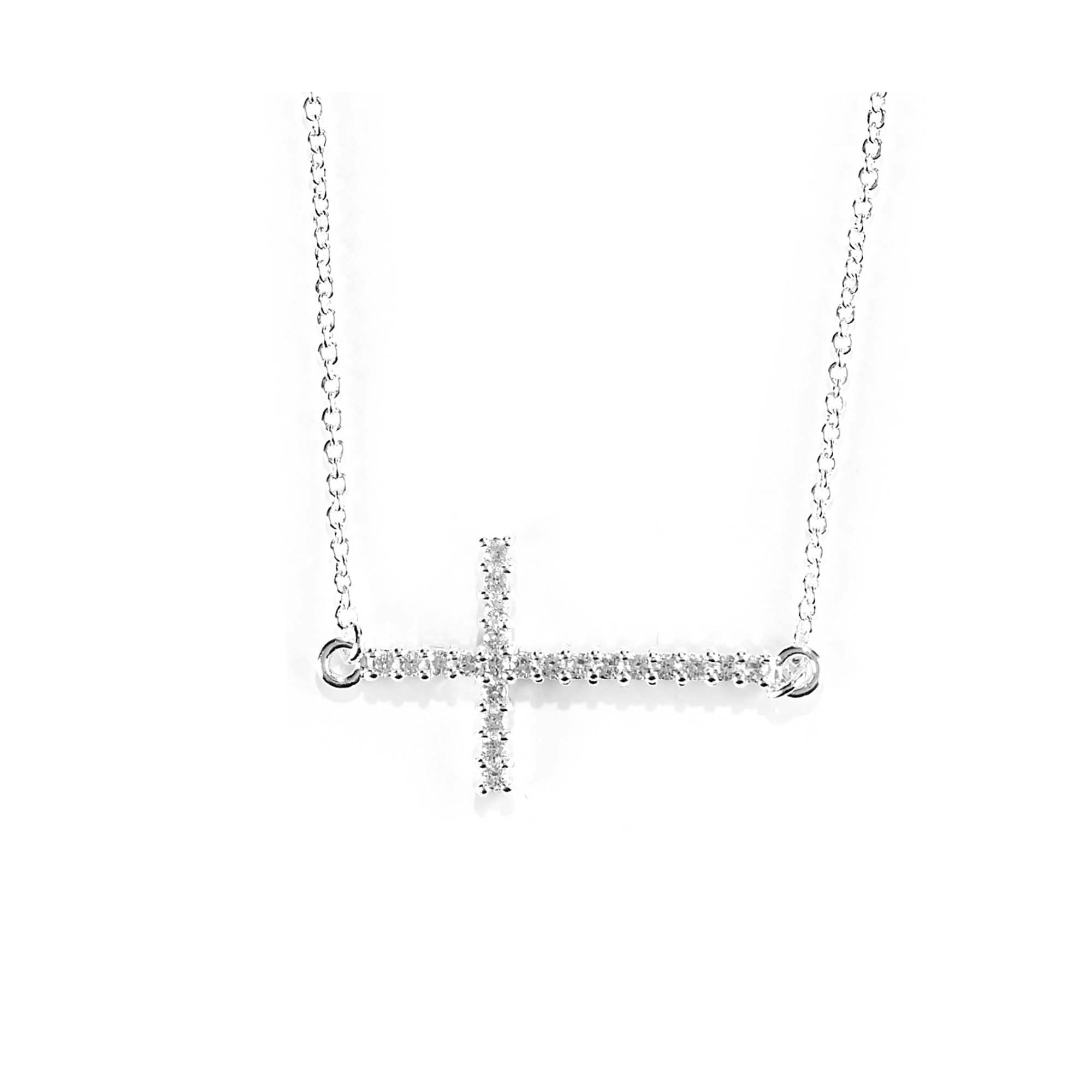 Sideways Cross Silver Plated Necklace
