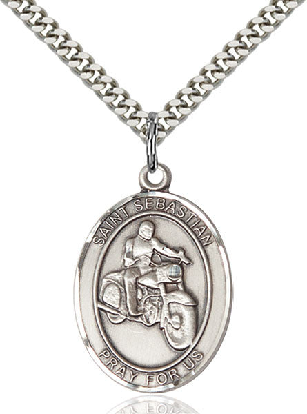 Sterling Silver St. Sebastian / Motorcycle Pendant