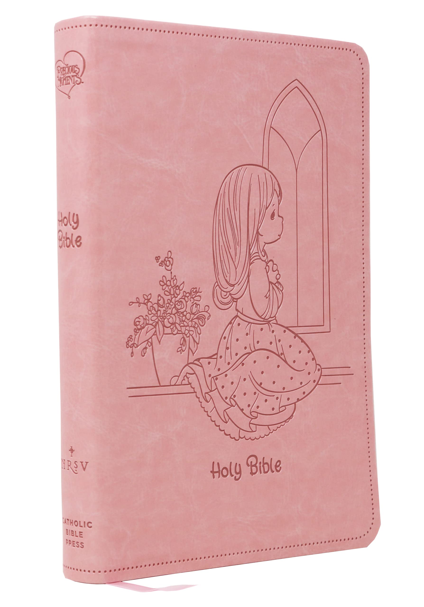 Precious Moments Biblia católica, rosa, cuero suave, impresión cómoda: NRSVCE