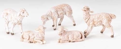 White Sheep Figures, 5 Piece Set , 5" Scale [Fontanini]
