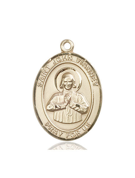 Medalla de San Juan Vianney en oro de 14kt