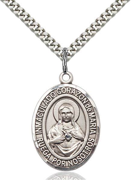 Colgante Corazón Inmaculado De María De Plata Esterlina