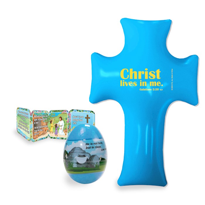 Huevo de Pascua gigante azul con minilibro y cruz inflable de 6"