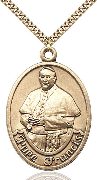 Colgante ovalado Papa Francisco bañado en oro