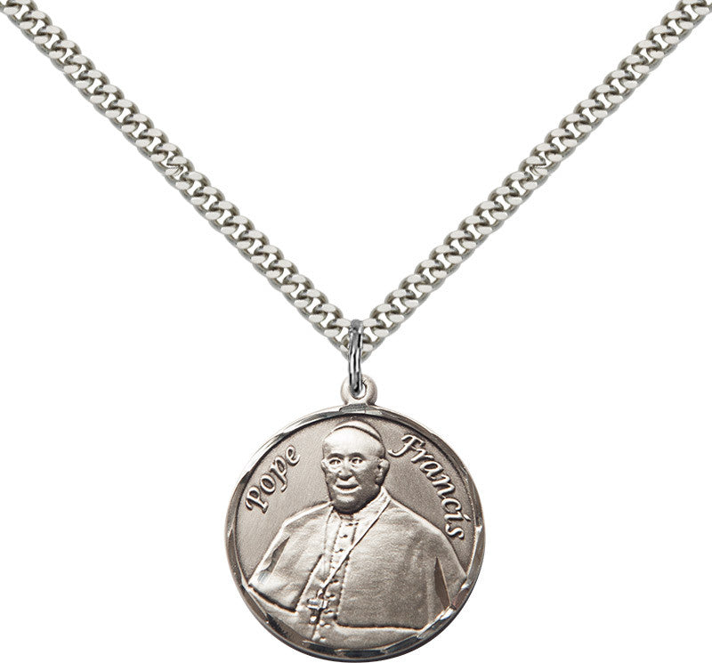 Colgante Redondo Papa Francisco en Plata de Ley