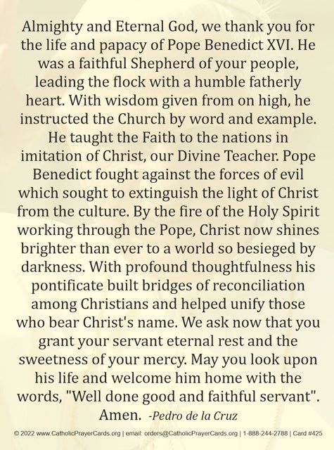 Commemorative Pope Benedict XVI Prayer Card