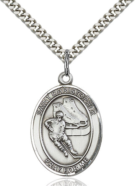 Sterling Silver St. Christopher/Hockey Pendant