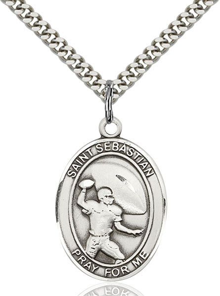 Sterling Silver St. Sebastian / Football Pendant