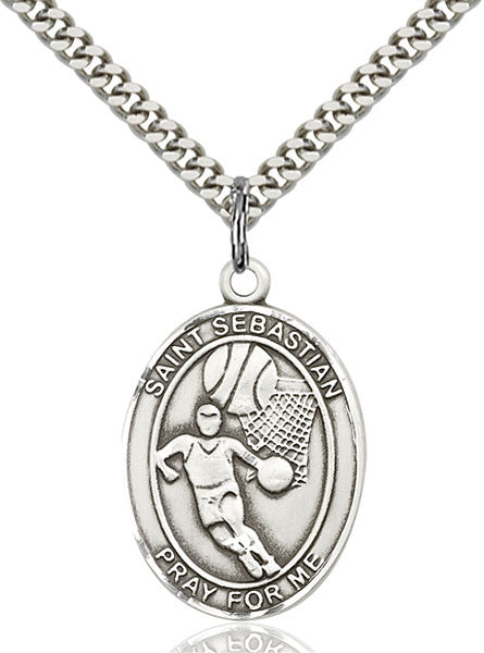 Sterling Silver St. Sebastian / Basketball Pendant