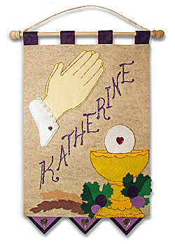 Kit de pancartas de primera comunión de 9 x 12 pulgadas Manos orando (detalles en púrpura real)