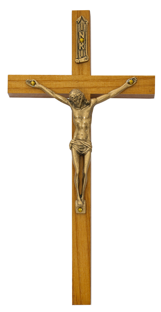 10" WALNUT CRUCIFIX GOLD CORPUS