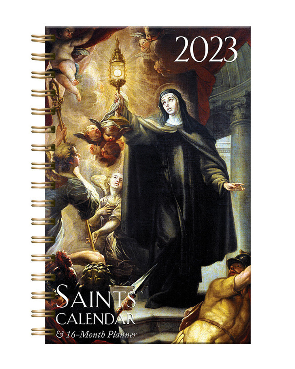 Calendario católico de Santos y planificador diario de 16 meses 2023 encuadernado en espiral 