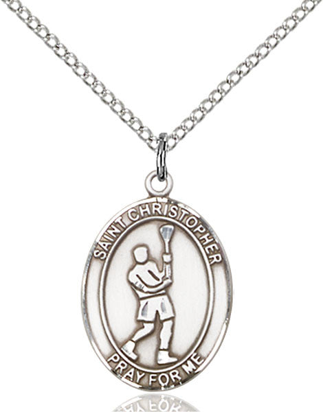 Sterling Silver St. Christopher/Lacrosse Pendant