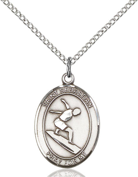 Sterling Silver St. Sebastian/Surfing Pendant