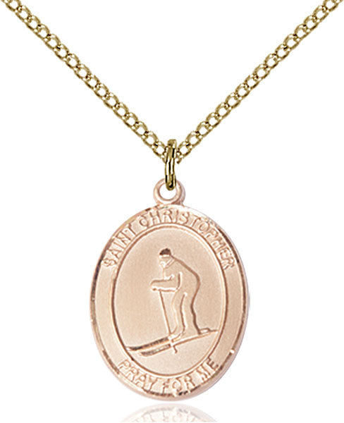 Gold Filled St. Christopher / Skiing Pendant