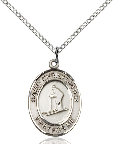 Sterling Silver St. Christopher / Skiing Pendant