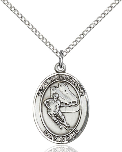 Sterling Silver St. Christopher/Hockey Pendant