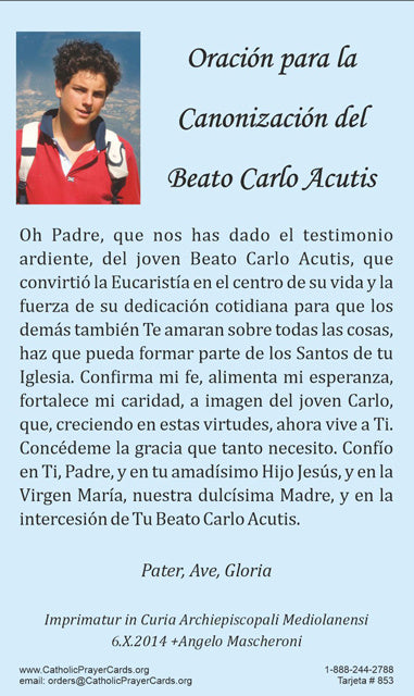 Blessed Carlos Acutis Bilingual Prayer Card