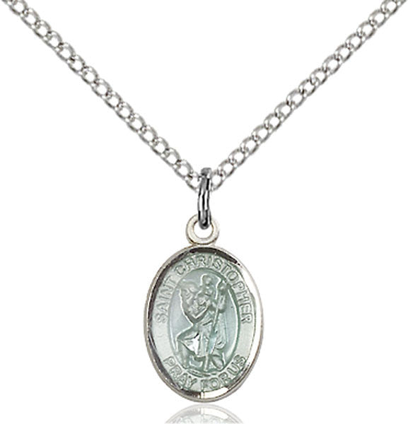 Sterling Silver St. Christopher Blue Epoxy Pendant