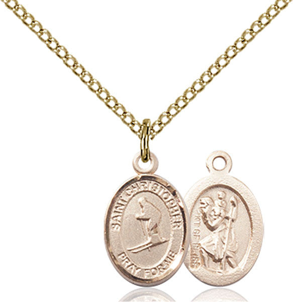 Gold Filled St. Christopher / Skiing Pendant