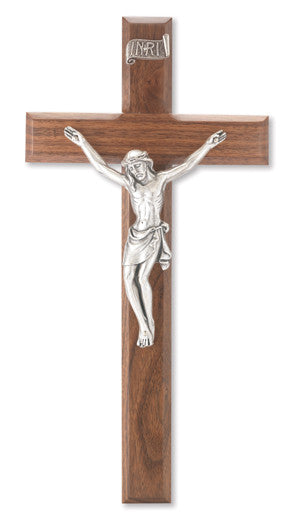 12" Walnut Crucifix with Silver Corpus