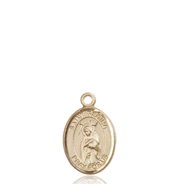 Medalla de Santa Regina de oro de 14 kt