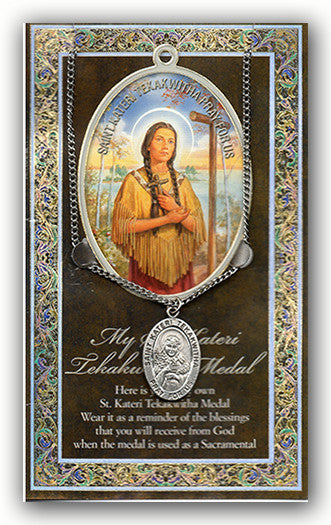 St. Kateri Tekakwitha Necklace & Chain with Picture Folder