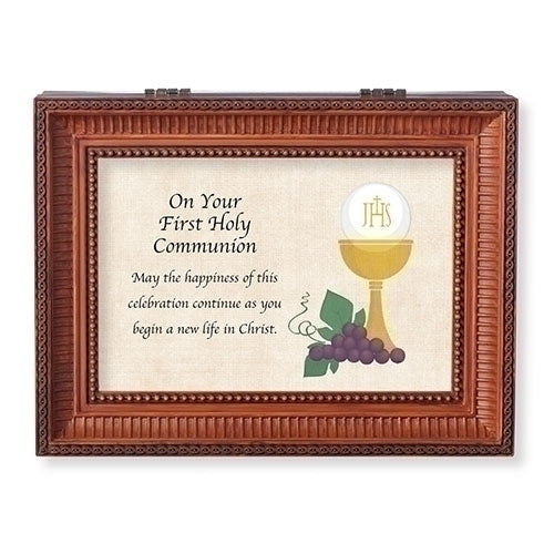 First Communion Brown Music Keepsake Box
