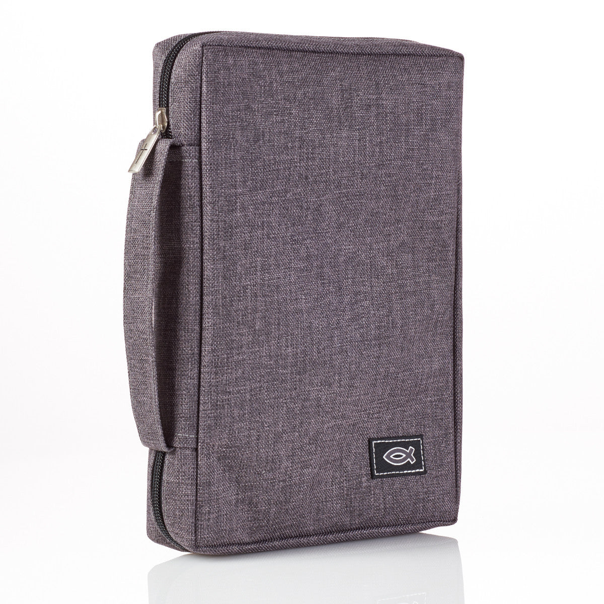 Gray Poly-canvas Bible Cover with Ichthus Fish Badge