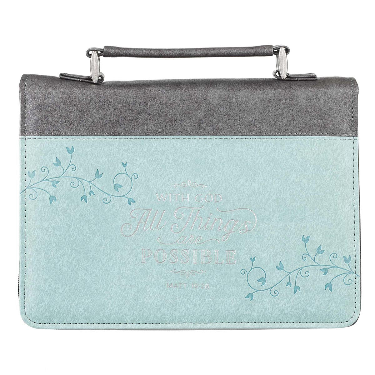 All Things Are Possible Classic Faux Leather Bible Cover in Light Blue - Matthew 19:26