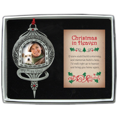 Christmas In Heaven Photo Ornament with Siam & Crystals On Red Ribbon