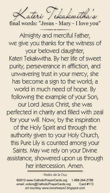 St. Kateri Tekakwitha prayer card