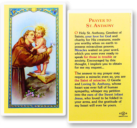 Prayer To St. Anthony Holy Card