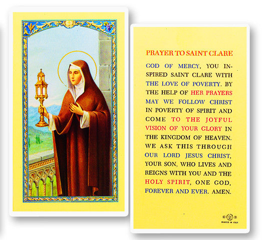 Prayer To St. Clare Holy Card