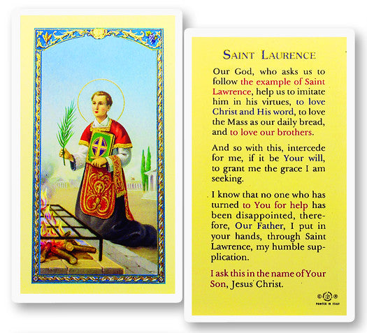 Prayer To St Lawrence Holy Card