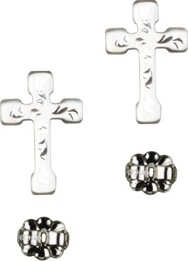 Cross Engraved Post Earring - Sterling Silver