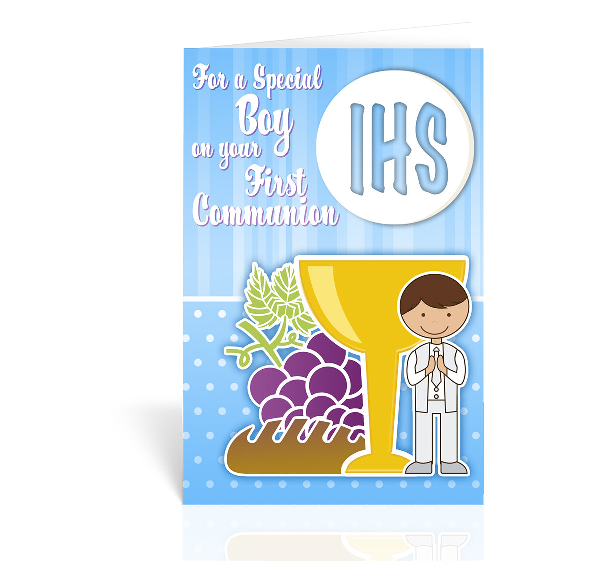First Communion Greeting Card With Chalice Grapes And Bread - Boy