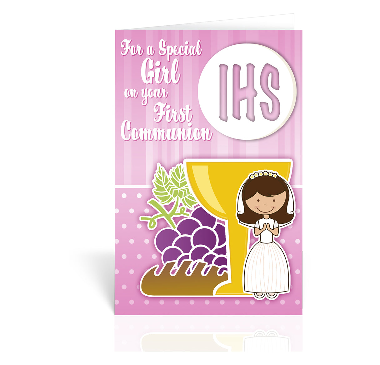 First Communion Greeting Card With Chalice Grapes And Bread - Girl