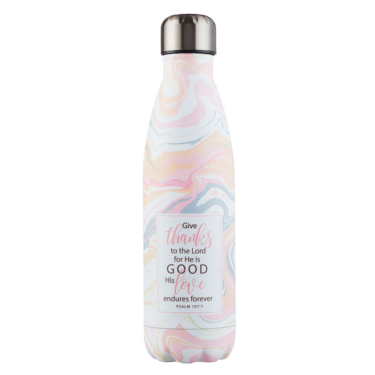 Give Thanks in Marble Pattern - Psalm 107:1 Stainless Steel Water Bottle