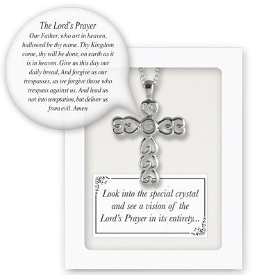 Silver Vision Cross W/Lord's Prayer Pendant On 18 In Chain Gift Boxed W/Card