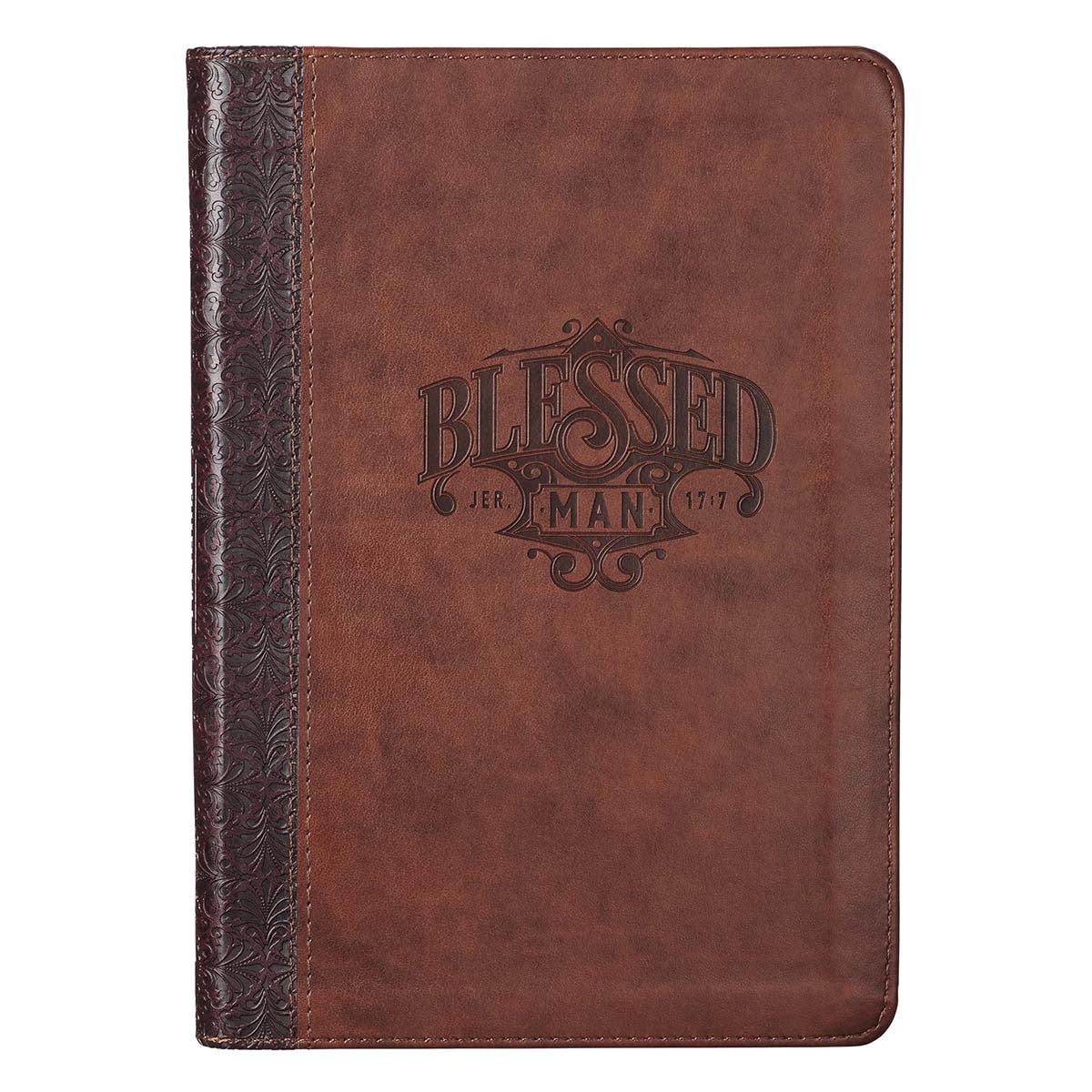 Diario clásico de cuero sintético marrón de Blessed Man con cierre de cremallera - Jeremías 17: 7