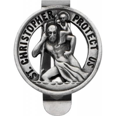 Round St. Christopher Protect Us Visor Clip Carded