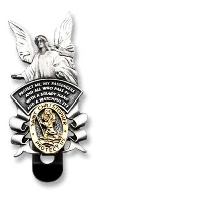 Angel Visor Clip W/Gold St. Christopher Carded