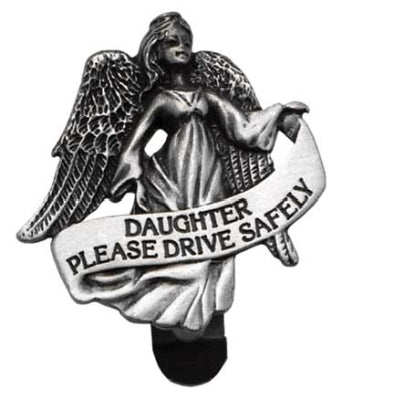 Hija, por favor, conduzca con seguridad Clip de visera de ángel en tarjeta
