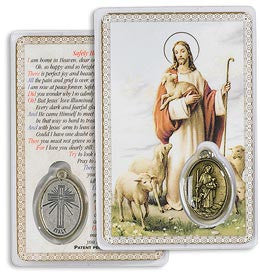 Tarjeta del Santo Buen Pastor con Medalla