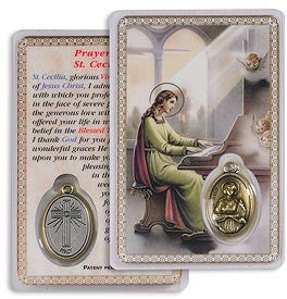 Saint Cecilia Holy Card with Medal