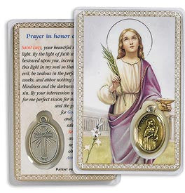 Saint Lucy Holy Card with Medal