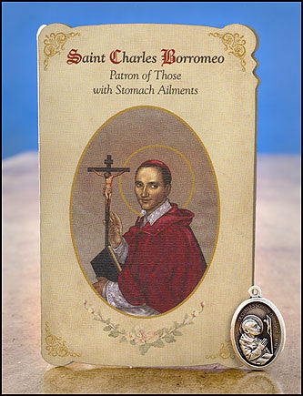 Saint Charles Borromeo Prayer card with medal